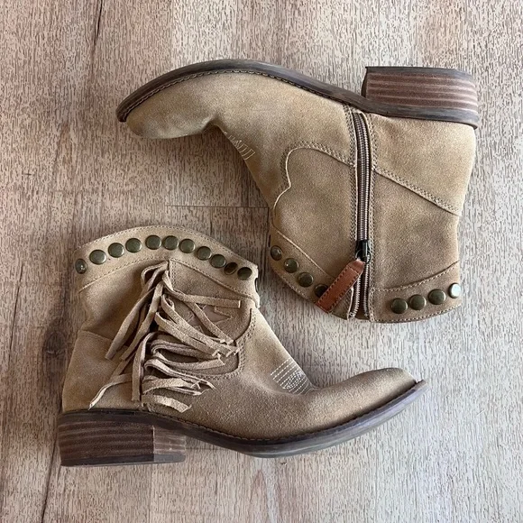 Dingo tan suede fringe lonestar cowboy cowgirl boots booties - Picture 8 of 10